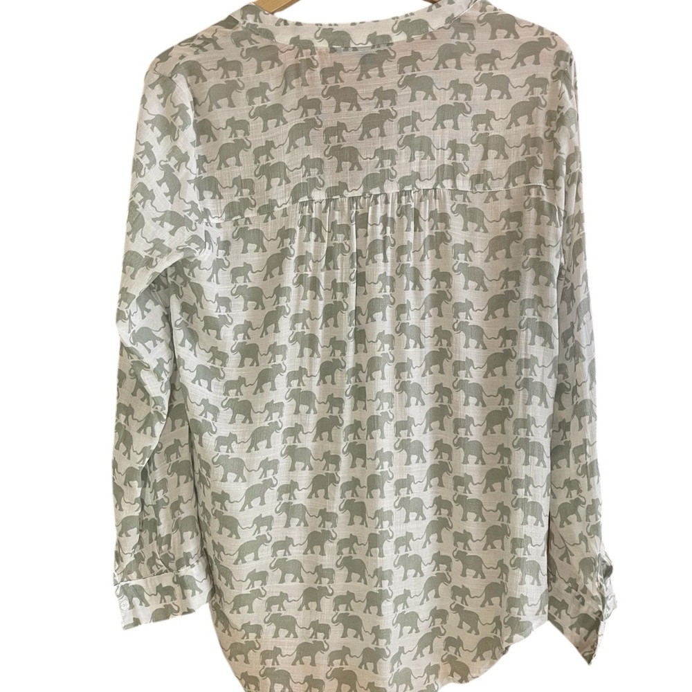 Zac & Rachel Elephant Print Sheer Tunic Blouse Roll Tab Sleeve Size M - Picture 5 of 10